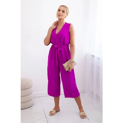 Kesi Jumpsuit with ties at the waist with straps in dark purple color