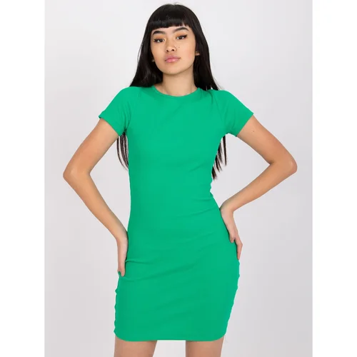 Fashion Hunters Dark green ribbed dress with short sleeves Nora RUE PARIS