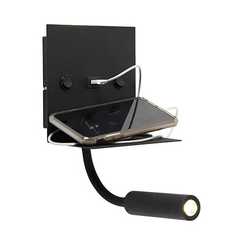 QAZQA Sodobna stenska svetilka USB črna s fleksibilno roko - Duppio