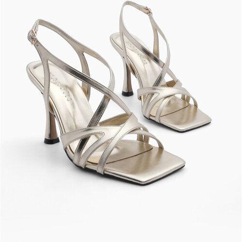 Marjin Women's Heeled Shoes Blunt Toe Cross Strap Heeled Sandals Resi Gold Cene