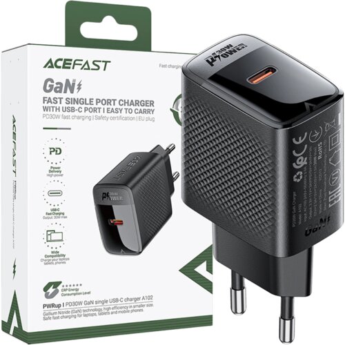 Acefast MREŽNI POLNILEC A102 GAN USB-C PD 30W ZA TELEFONE ČRN, (21974842) Slike