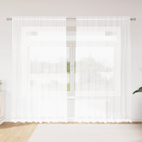 vidaXL Čipkasta Zavesa z zavesami Cvetlični Bela 200 x 220 cm Poliester Cene