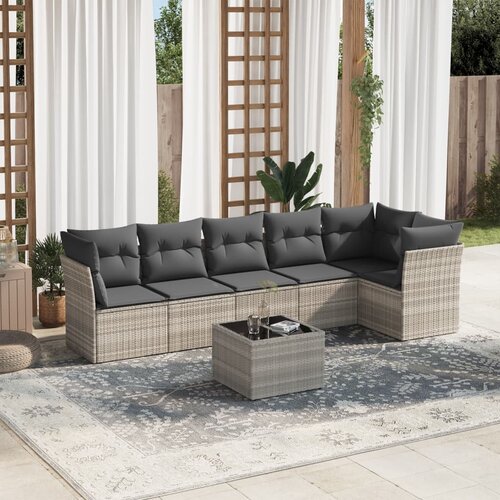 VidaXL 7-dijelni set vrtnih sofa svjetlosivi od poliratana Slike