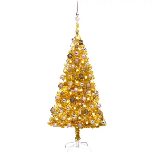 vidaXL umjetno božićno drvce LED s kuglicama zlatno 120 cm PET
