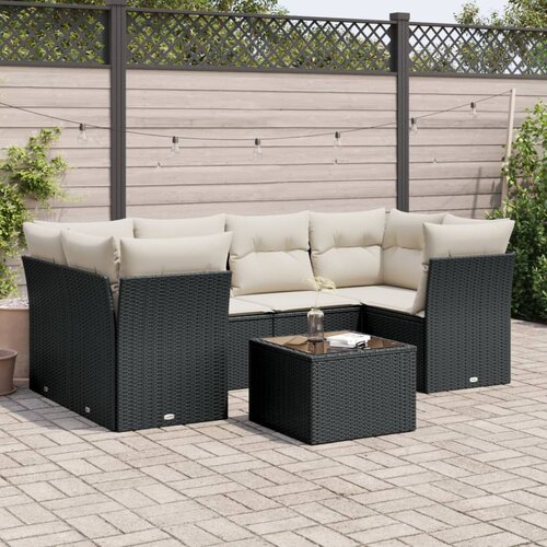  7-dijelni set vrtnih sofa od poliratana s jastucima crni Crna 234 x 124 x 69 cm Cene