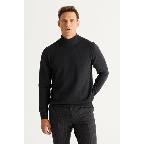 ALTINYILDIZ CLASSICS Men's Anthracite Standard Fit Normal Cut Half Turtleneck Cotton Knitwear Sweater. Slike