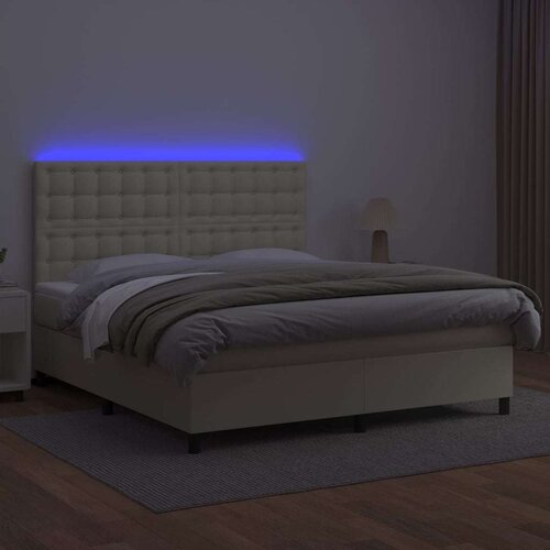  Box spring s madracem LED krem 180x200cm od umjetne kože Slike