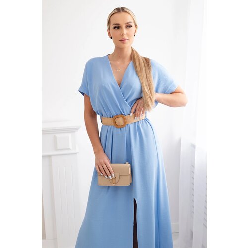 Kesi Włoski Long dress with a decorative belt blue Cene