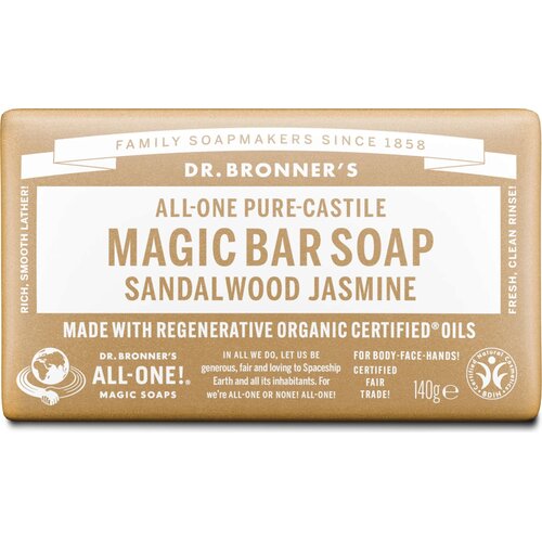 DR. BRONNER&amp;#039;S Čvrsti sapun &amp;quot;Sandalovina-jasmin&amp;quot; - 140 g Slike