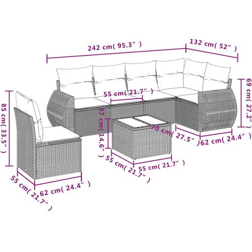 VidaXL 7-dijelni set vrtnih sofa od poliratana s jastucima bež Slike
