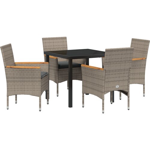 vidaXL 5-delni set za jedilnico na prostem s blazinami iz sivega poli ratana, vrtna miza črna 80x80x73 cm s kaljenim steklom Cene