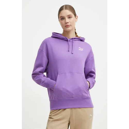 Puma Bombažen pulover BETTER CLASSIC ženski, vijolična barva, s kapuco, 624227