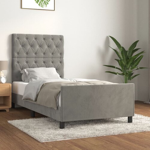 The Living Store Posteljni okvir z vzglavjem svetlo siv 80x200 cm žamet - Posteljni Okvir Z Vzglavjem, (21490930) Cene