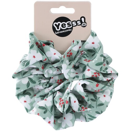 YESSS! scrunchy gumica zelena sa cvetovima 1/1 Slike