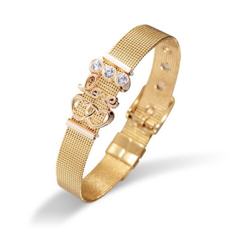  Ženska pierre ricaud zlatna love pancir narukvica sa belim swarovski kristalima i srcima od hirurškog Čelika ( pr150.1 ) Cene