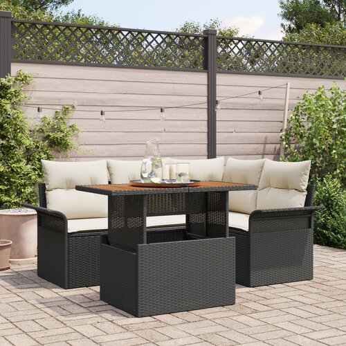 VidaXL set od 5 vrtnih sofa s jastučićima crni poli ratan, 2-sjedna vrtna sofa s prostorom za pohranu &amp;amp; jastučićima crni poli ratan Slike