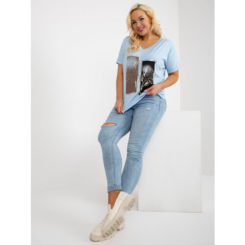 Fashion Hunters Light blue blouse plus size with short sleeves Slike