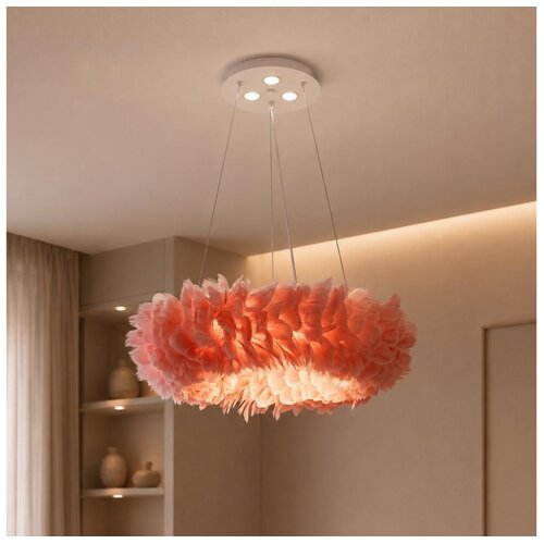 Brilagi LED luster na sajli FEATHER 3xE27/40W/230V + 3xLED/3W prečnika 50 cm ružičasta Slike