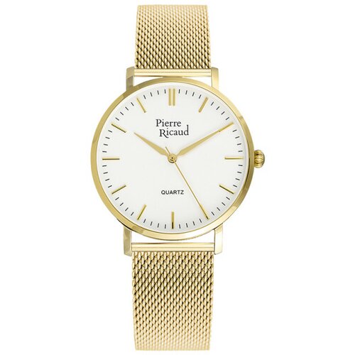 Pierre Ricaud ženski quartz beli zlatni elegantni ručni sat sa zlatnim pancir kaišem Cene