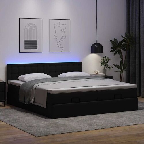 VidaXL Otomanski okvir kreveta s madracima crni 200x200cm umjetna koža Slike