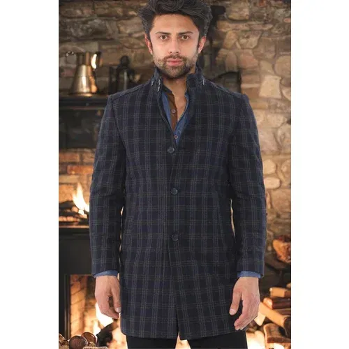 Dewberry PLT8370 MEN'S COAT-PATTERNED LIGHT NAVY BLUE