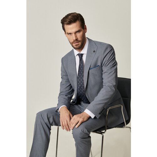Altinyildiz classics Men's Blue-gray Slim Fit Slim Fit Gingham Pattern Wool Waterproof Nano Suit Slike