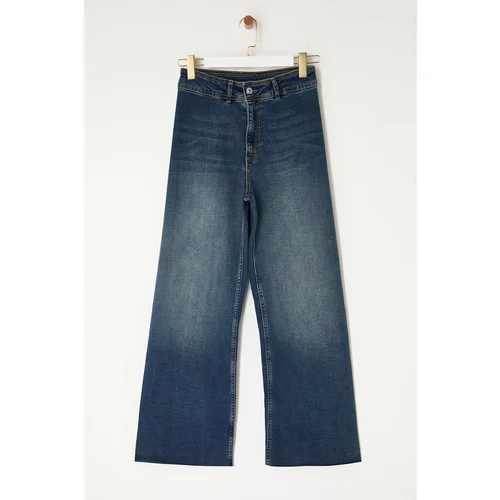 Trendyol Dark Blue High Waist Marine Straight Jeans