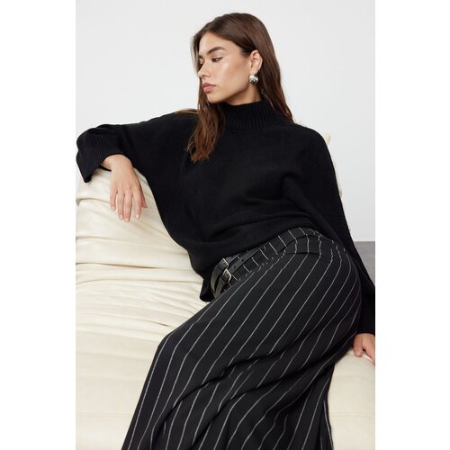 Trendyol Black Soft Textured Wide Fit Knitwear Sweater Slike