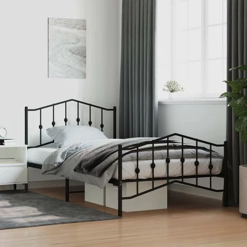 Metalni Kovinski posteljni okvir z vzglavjem in vznožjem črn 100x200 cm