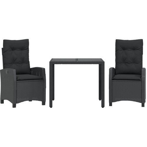  3-dijelni vrtni blagovaonski set s jastucima od poliratana crni Crna 90 cm table length Slike