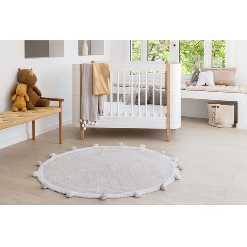 Lorena Canals Okrogla preproga iz bombaža Bubbyl - Light grey - White Cene