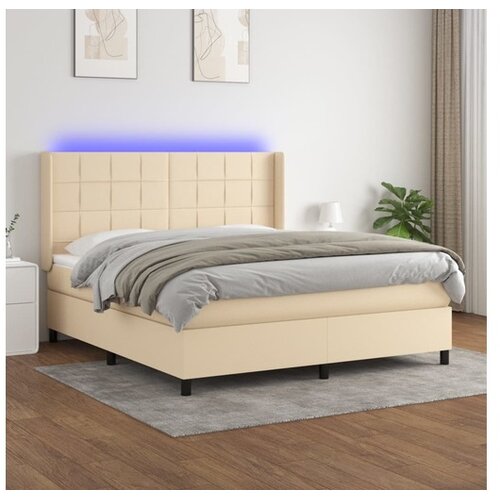  Krevet box spring s madracem LED krem 160x200 cm od tkanine Cijene