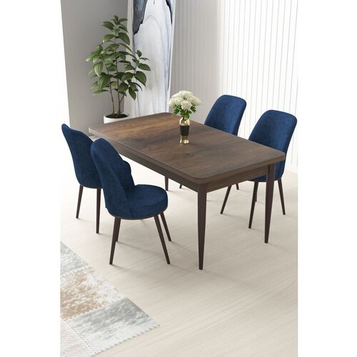 Hanah home Nil - Baroque, Navy Blue BaroqueNavy Blue Dining Table & Chairs Set (5 Pieces) Cene