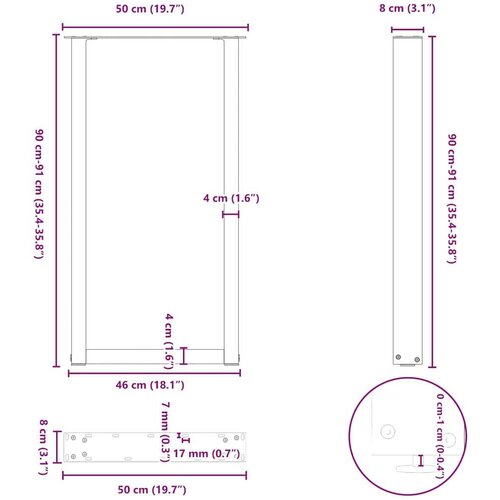  Noge stolića za kavu U-oblika 2 kom antracit 50x(90-91)cm čelik Slike