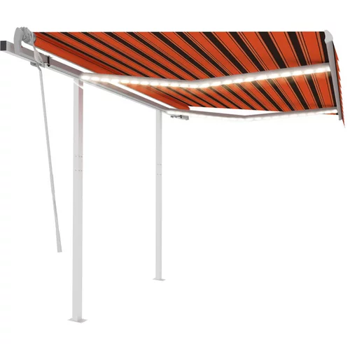  ročno zložljiva tenda z LED lučmi 3x2,5 m oranžna in rjava