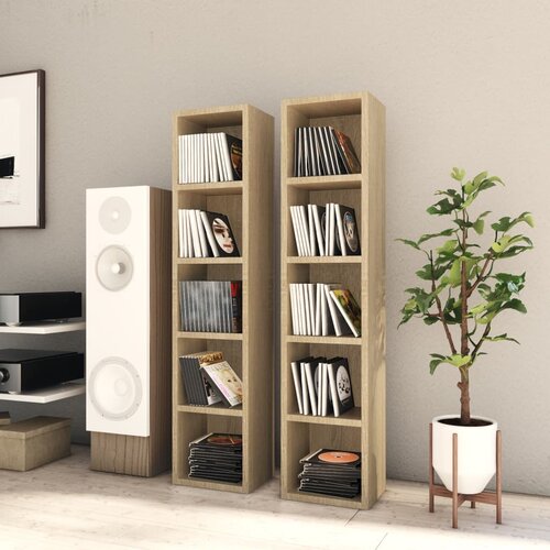 The Living Store Omarica za CD plošče 2 kosa sonoma 21x16x93,5 cm konstr. les - Omarica Za CD Plošče, (21434962) Cene