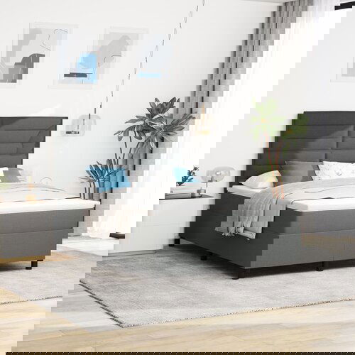 VidaXL Temno siva &amp;scaron;katlasta postelja z vzmetnico 140x200 cm tkanina Slike