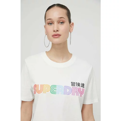 Superdry Pamučna majica za žene, boja: bež