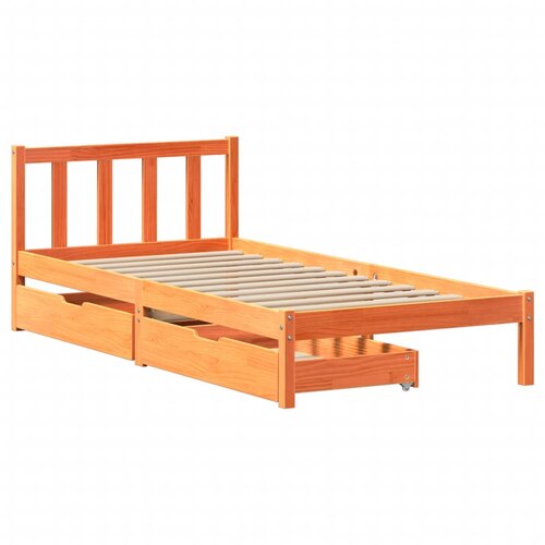 VidaXL Posteljni okvir s predali vo&amp;scaron;čeno rjav 90x190 cm trdna borovina, (21303342) Slike