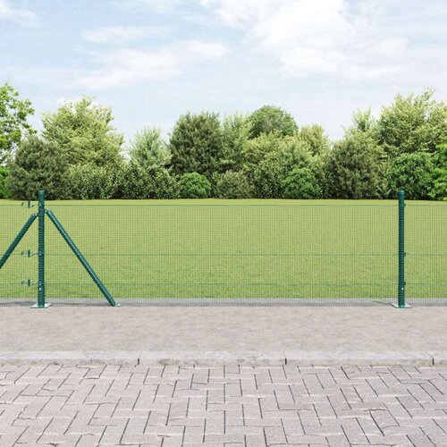vidaXL Zavarena Ograda s 13 Stubovima s Flanšama Zelena 0.6x50 m Čelik Cijene