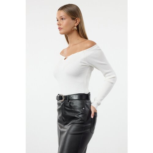 Trendyol Ecru Premium Kallite Collar Detailed Knitwear Sweater Slike