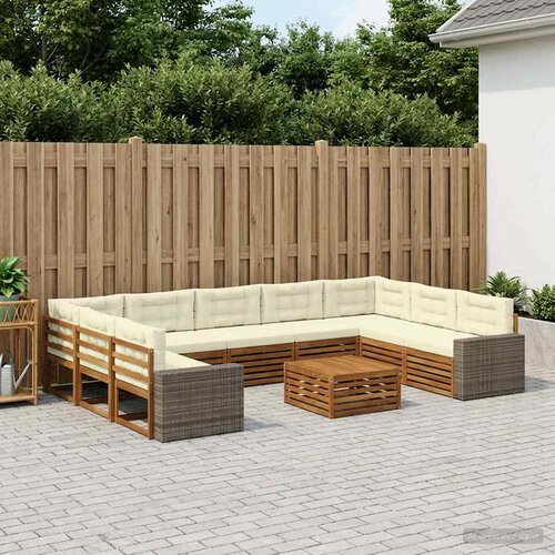 Set vanjskih sofa 10 kom. Prirodna i krem Čvrsto drvo akacije Cijene
