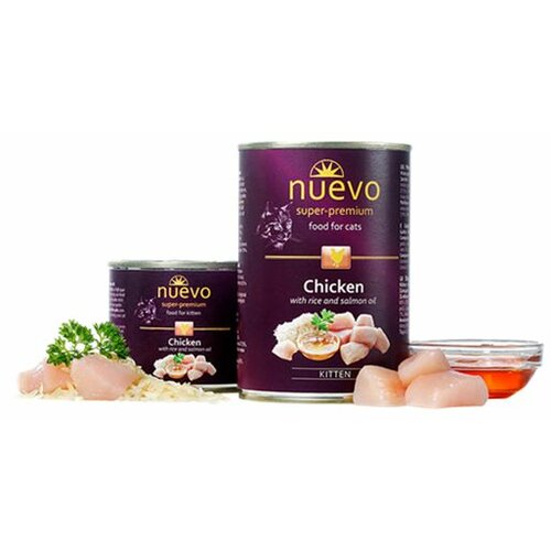 Nuevo grain free za mačiće - piletina sa pirinčem i uljem lososa 200gr, konzerva Slike