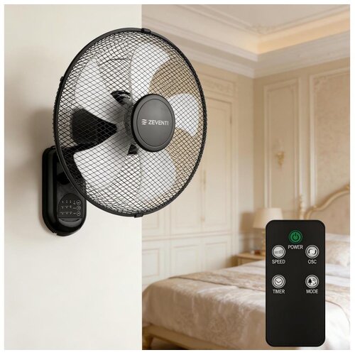  ZEVENTI - Zidni ventilator FANNY 45W/230V, prečnik 41 cm, crne boje, sa daljinskim upravljačem Cene