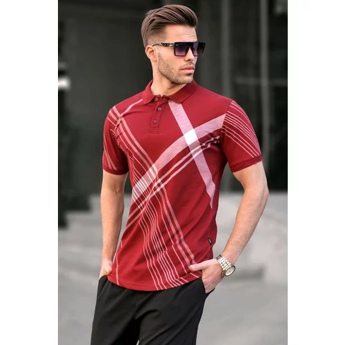 Madmext Claret Red Patterned Polo Neck Men's T-Shirt 6079