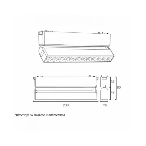  magnetic slim svetiljka LED26-ZD-12T 12W 3000K 24&amp;deg; 48V dc bela Slike