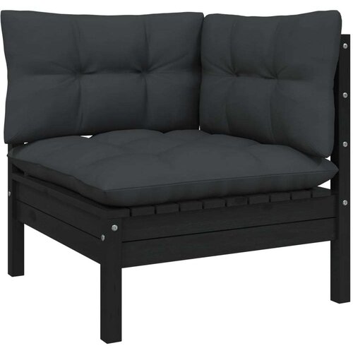 vidaXL Kutna vrtna sofa s jastucima crna od masivne borovine Cene