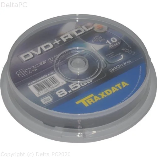  DVD+R DL TRAXDATA, 8.5GB, 8X, DUAL LAYER, CAKE 10 kom, silver