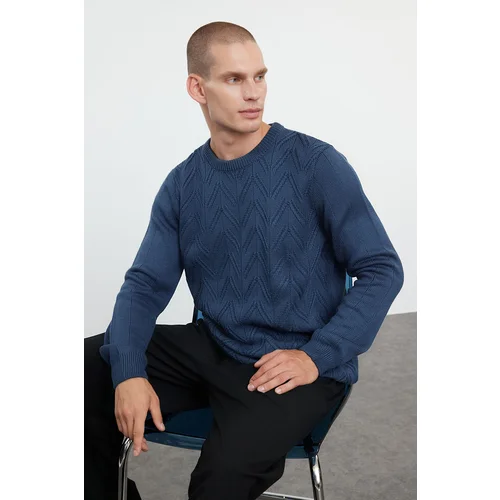 Trendyol Indigo Regular Crew Neck Textured Knitwear Sweater