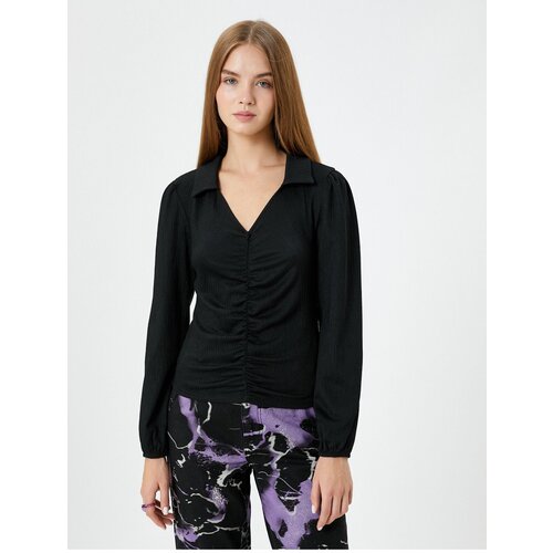 Koton Blouse Drape Detailed Shirt Collar Long Sleeve Slike